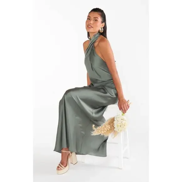Show Me Your MuMu | Dresses | Show Me Your Mumu Jasmine Halter Maxi Dress  In Deep Sage Luxe Satin S | Poshmark